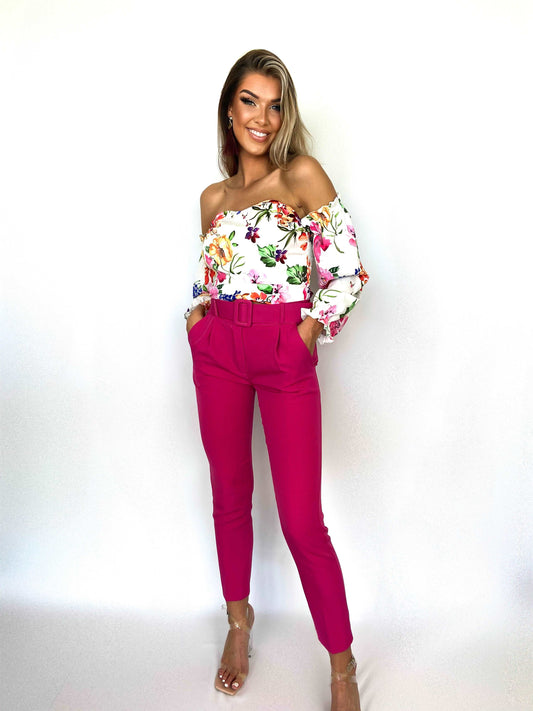 witte offshoulder top met bloemen print